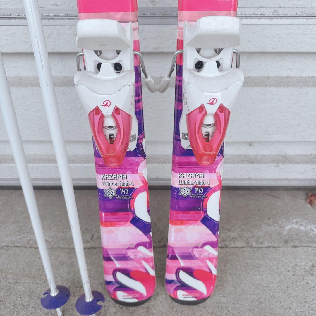 KAZAMA スキー板 ストック ピンク/ホワイト/パープル セット