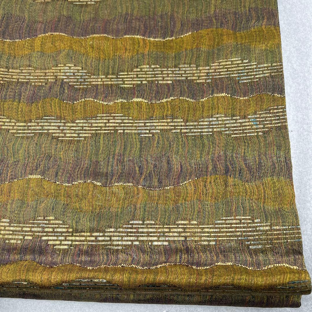 袋帯 緑と紫の波模様0123