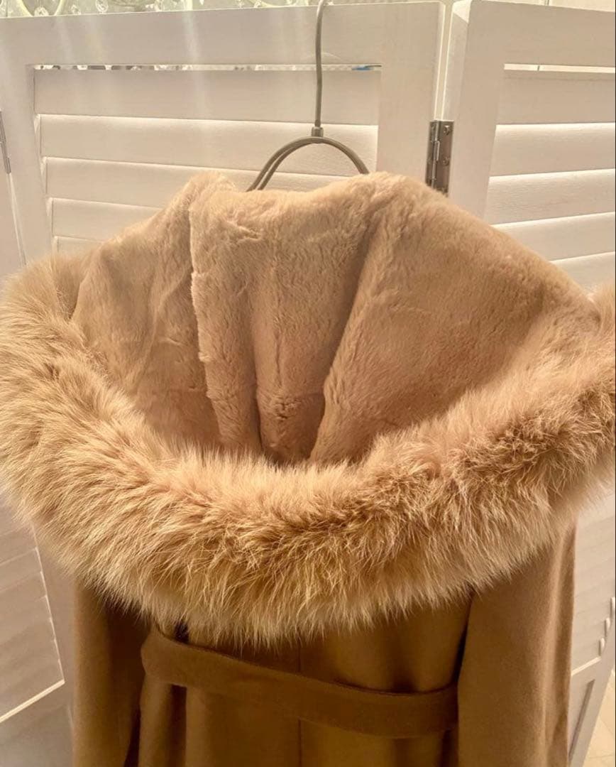 MaxMara ベージュファー付きロングコート