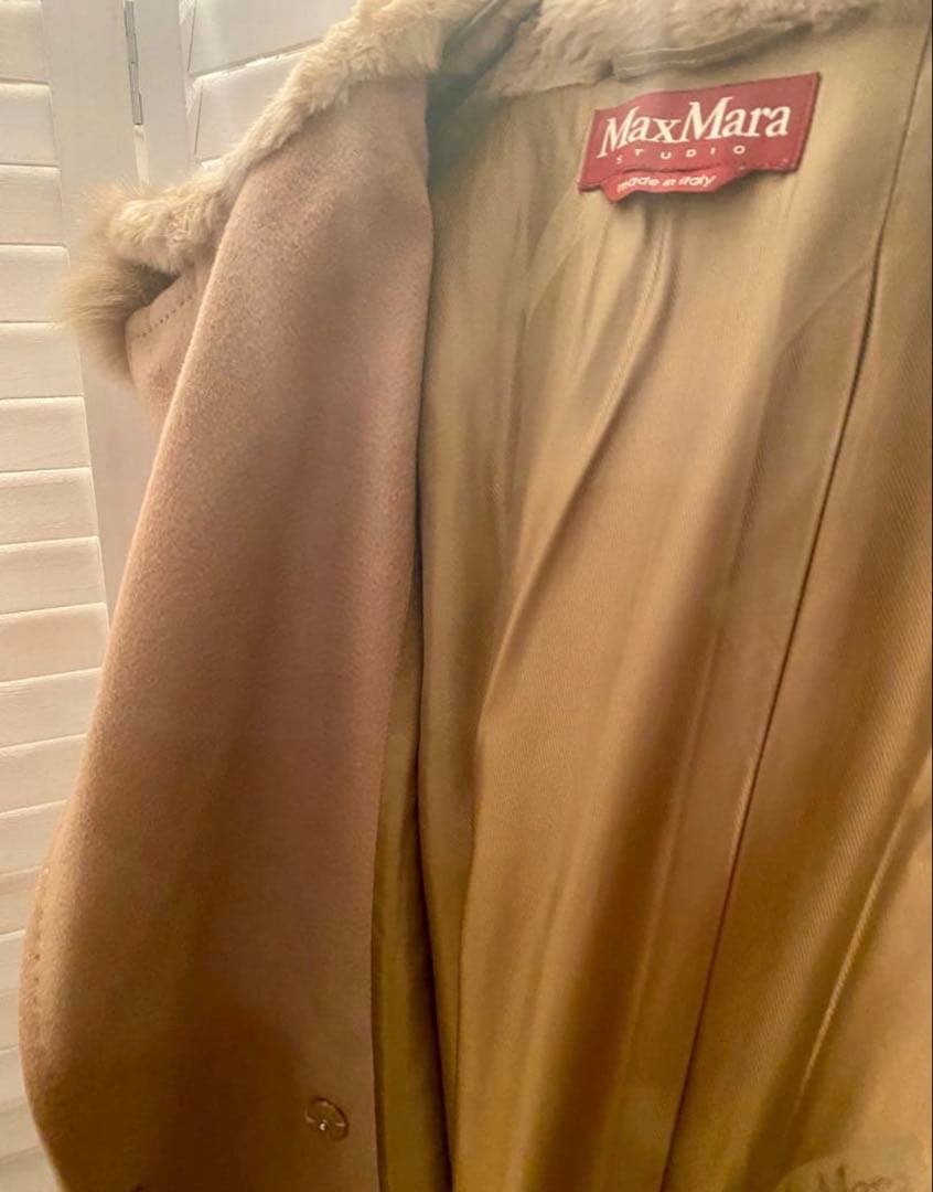 MaxMara ベージュファー付きロングコート