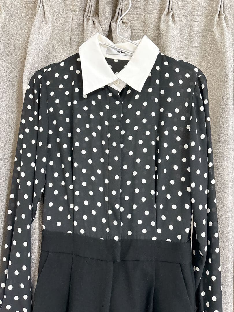 シェリエ sheller 完売品 ドットシャツ　オールインワン　ブラック