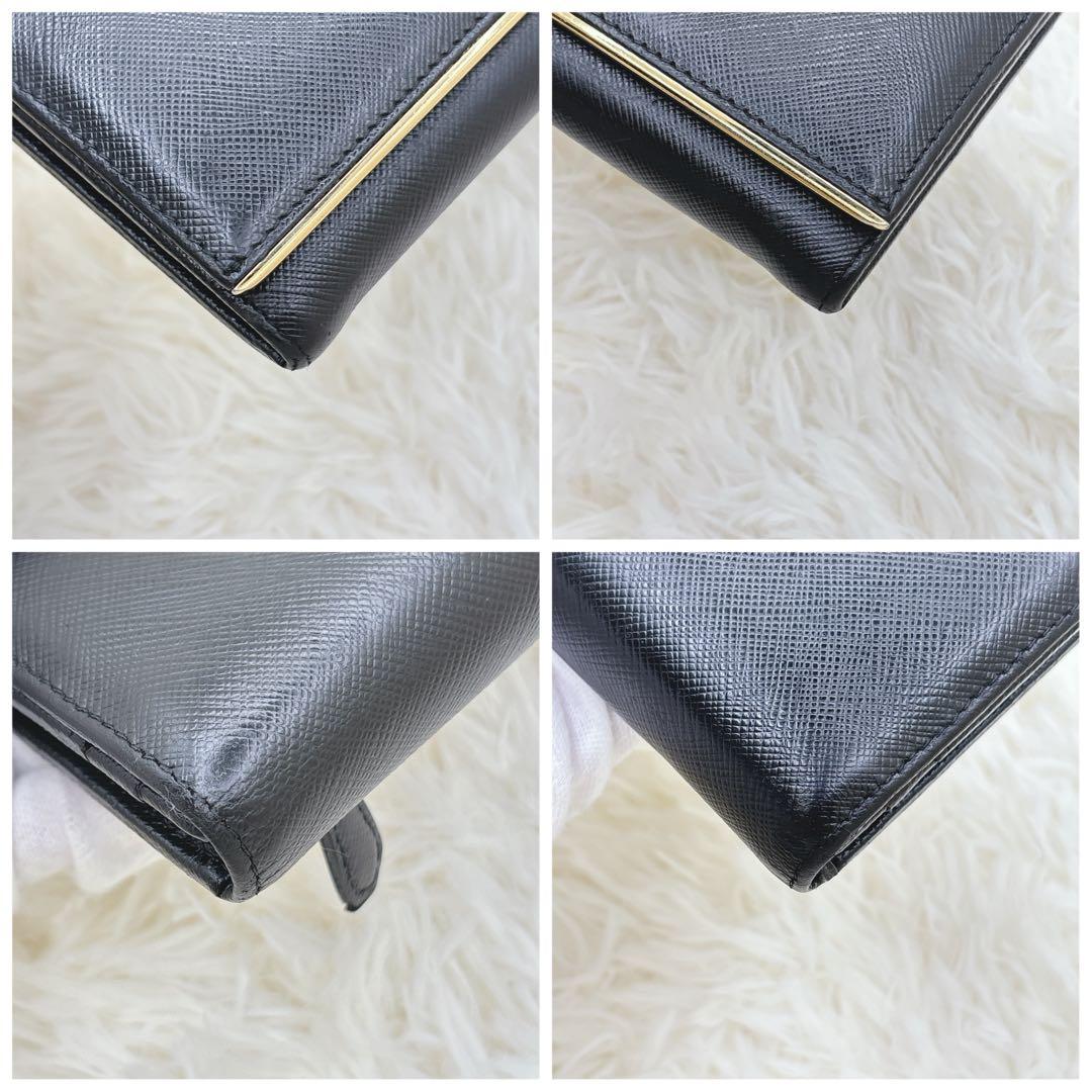 PRADA サフィアーノレザー フラップ 長財布 メタルロゴ ブラック