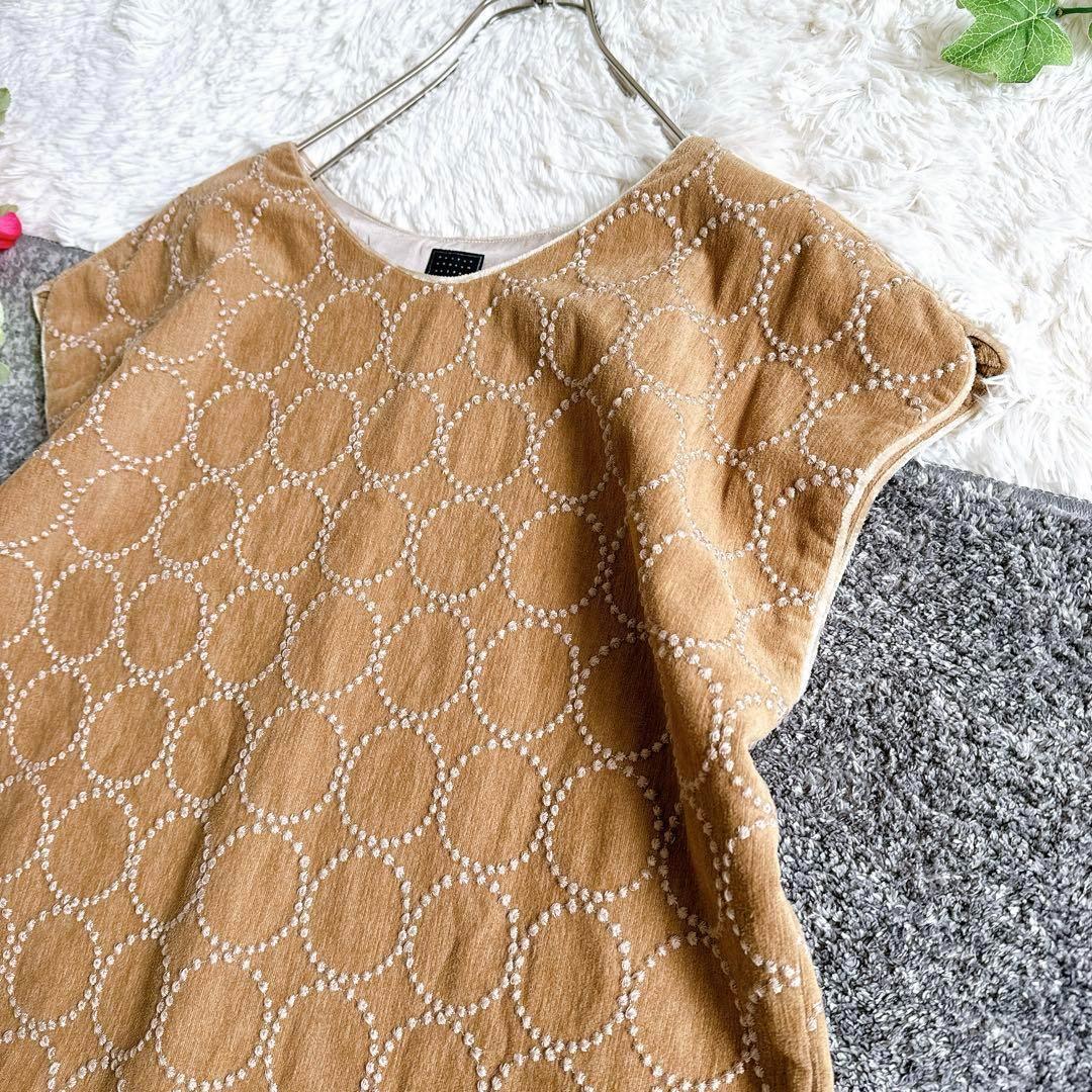 ミナペルホネン ワンピース ノースリーブ タンバリン 総柄 ベージュ 38 M