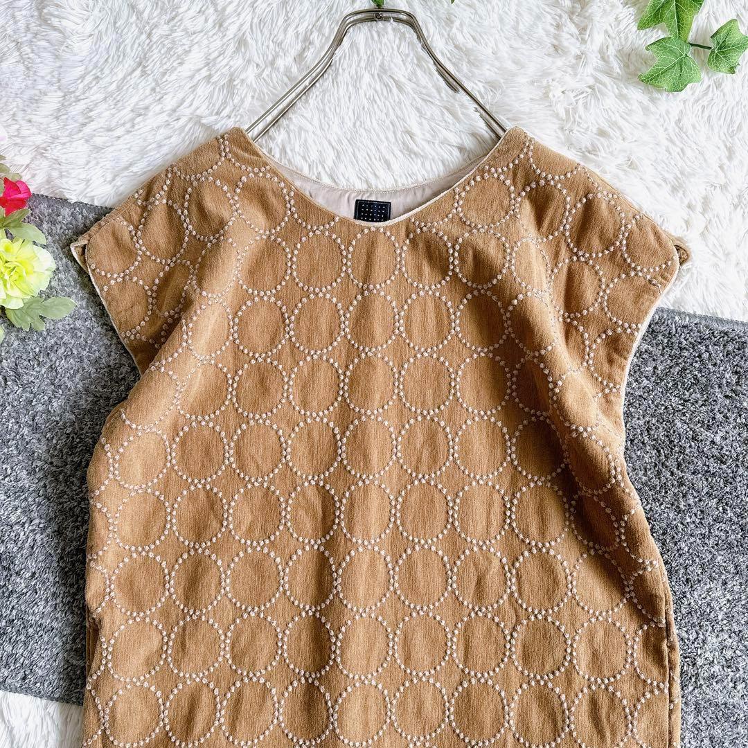 ミナペルホネン ワンピース ノースリーブ タンバリン 総柄 ベージュ 38 M