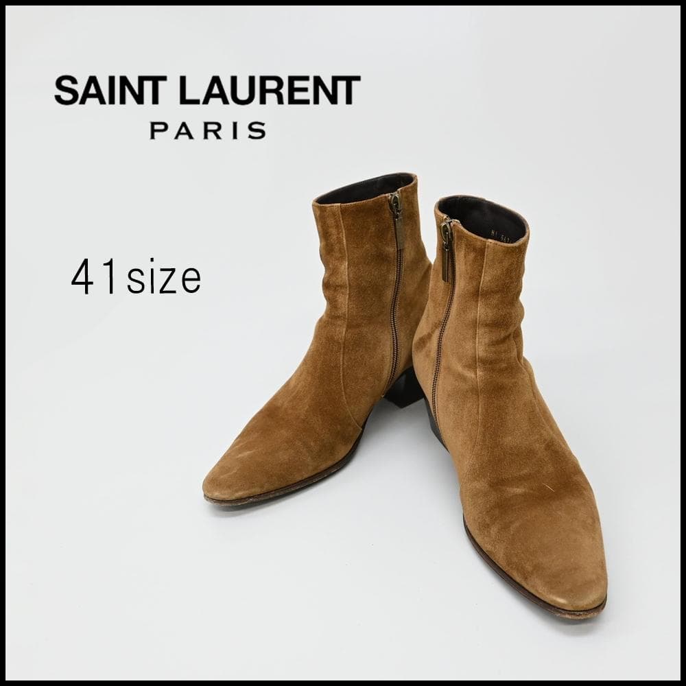 ■ 48196★年 サンローランパリ サイドジップヒールブーツ スエード*