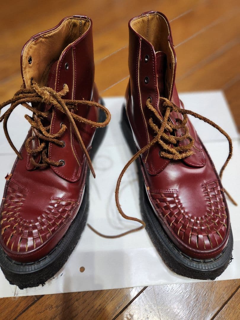 ヨウジヤマモトY's for men 濃赤レザー 編み込みブーツ イングランド製