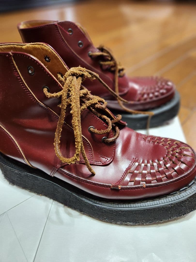 ヨウジヤマモトY's for men 濃赤レザー 編み込みブーツ イングランド製