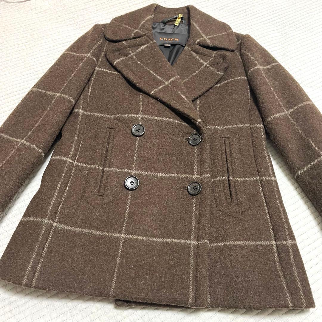 COACH コーチ ウール メルトン Pコート ダブル ウインドウペン　XS