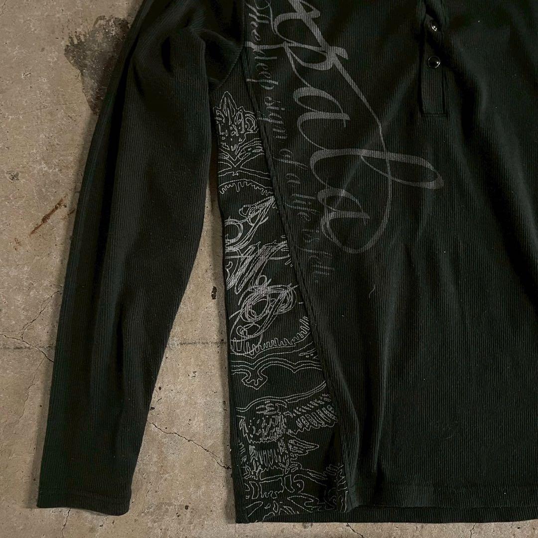 00's Y2K スタッズ プリント サーマル カットソー グランジ アーカイブ