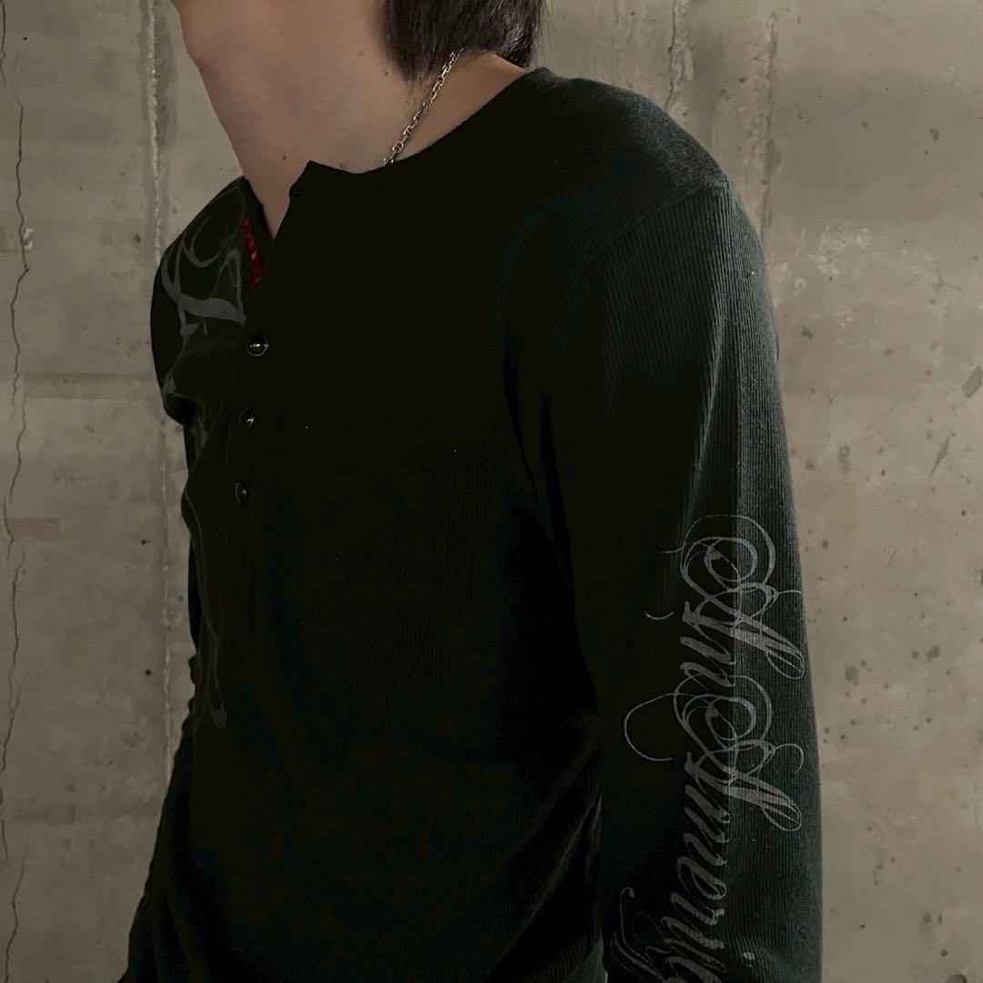 00's Y2K スタッズ プリント サーマル カットソー グランジ アーカイブ