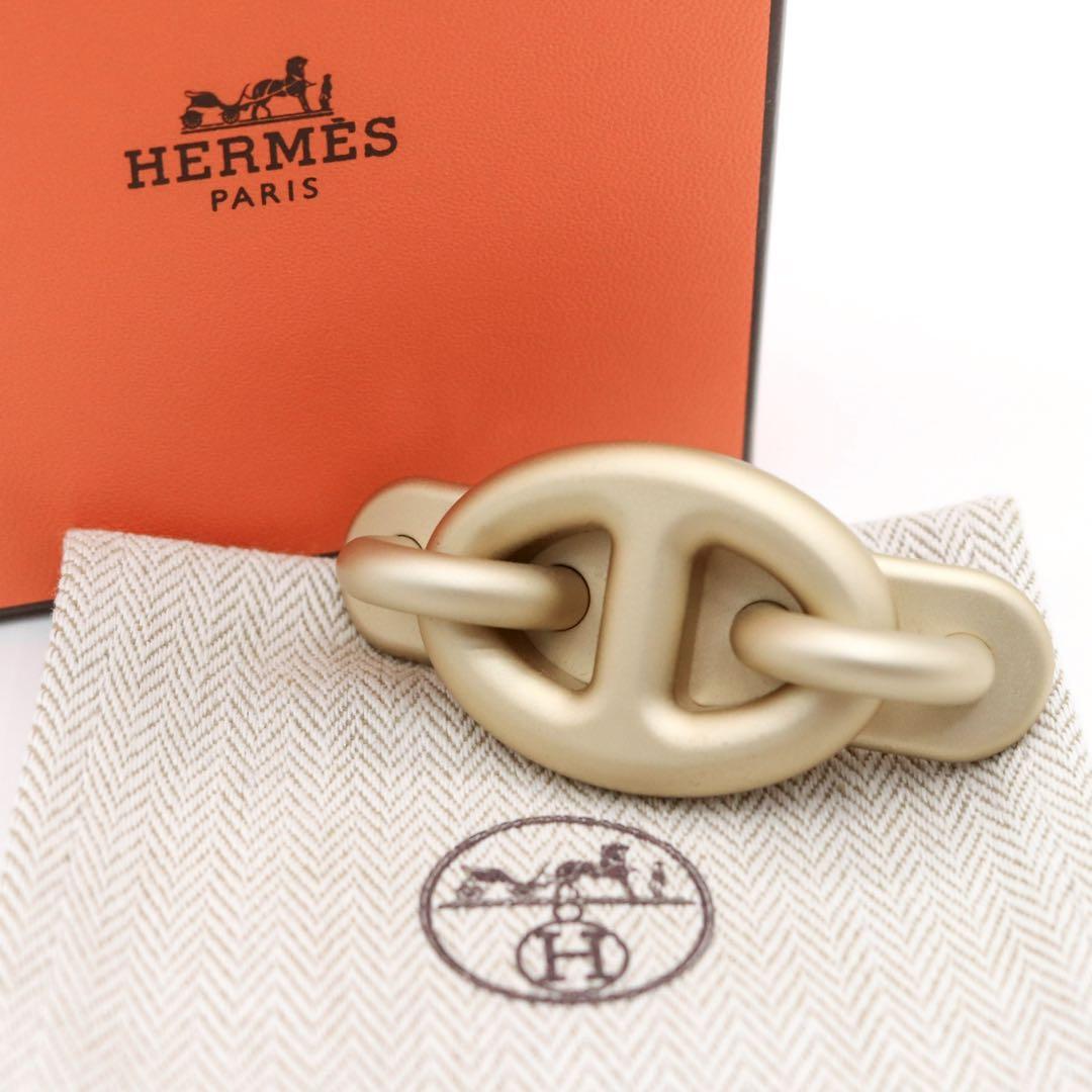 【極美品】エルメス トリ マイヨン シェーヌダンクル バレッタ GP ゴールド