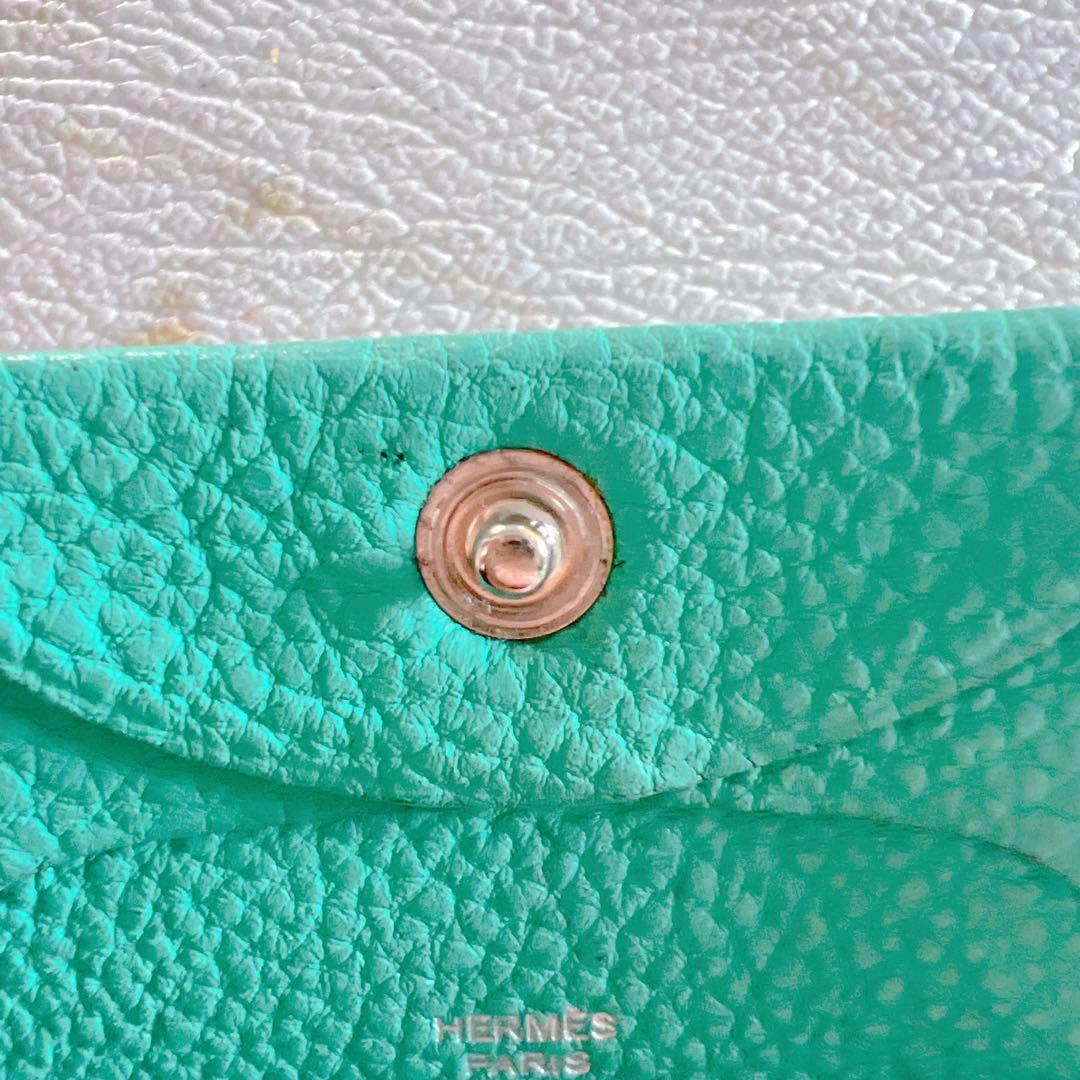 エルメス ケース バスティア グリーン ミント 美品 レザー Ｋ刻印