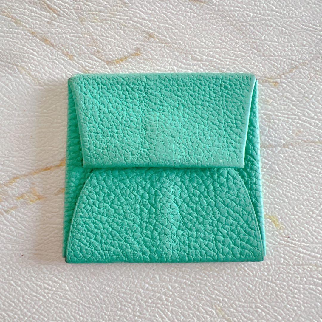 エルメス ケース バスティア グリーン ミント 美品 レザー Ｋ刻印