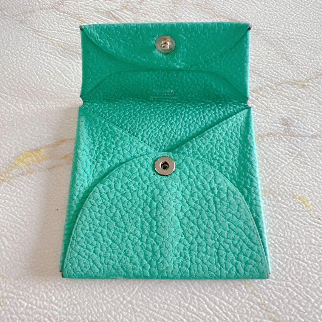 エルメス ケース バスティア グリーン ミント 美品 レザー Ｋ刻印