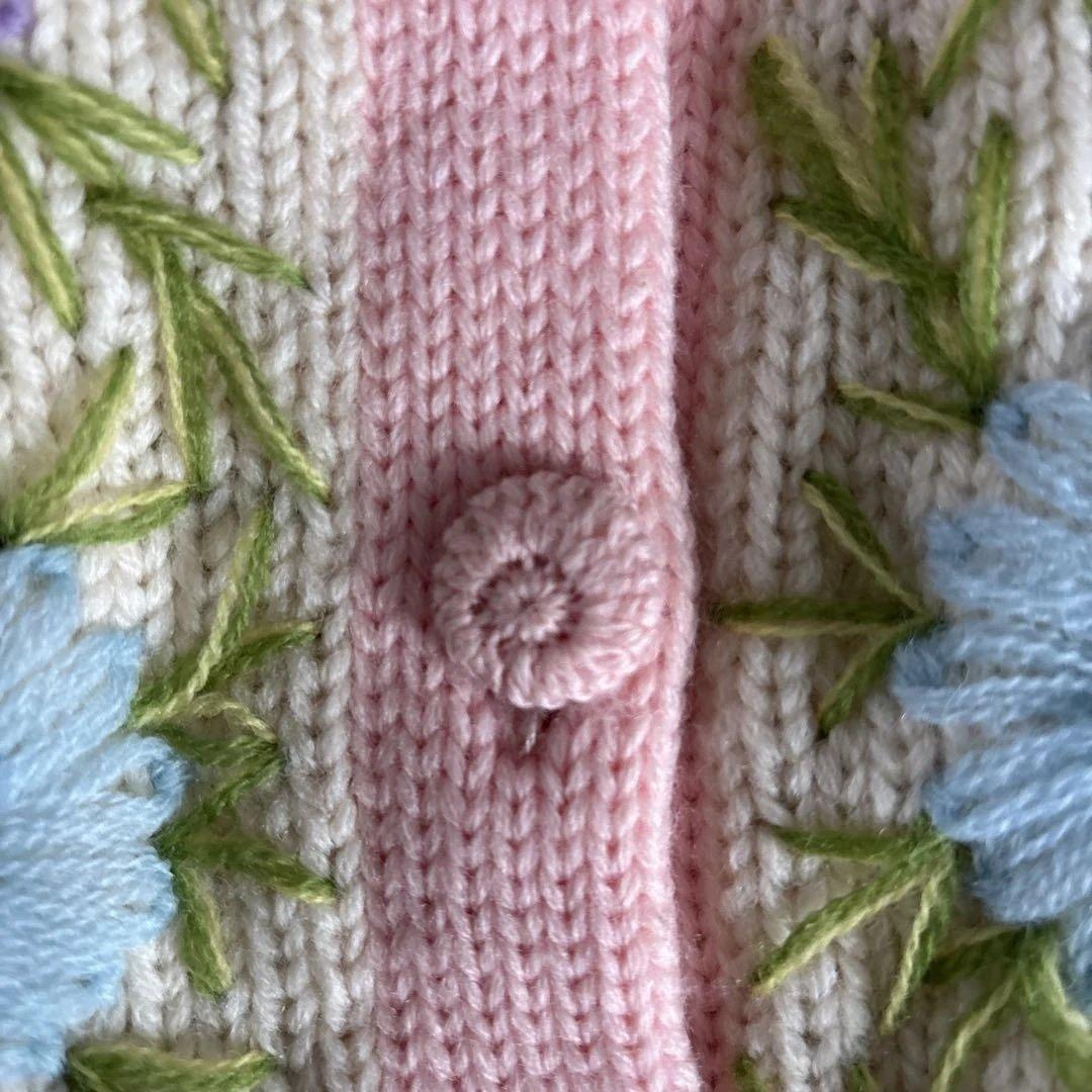 60s 70s お花 刺繍 ニット ベスト ワンピース ロングジレ カーディガン