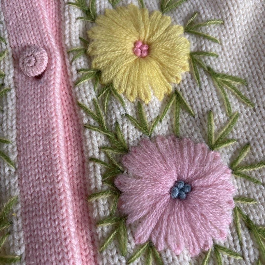 60s 70s お花 刺繍 ニット ベスト ワンピース ロングジレ カーディガン
