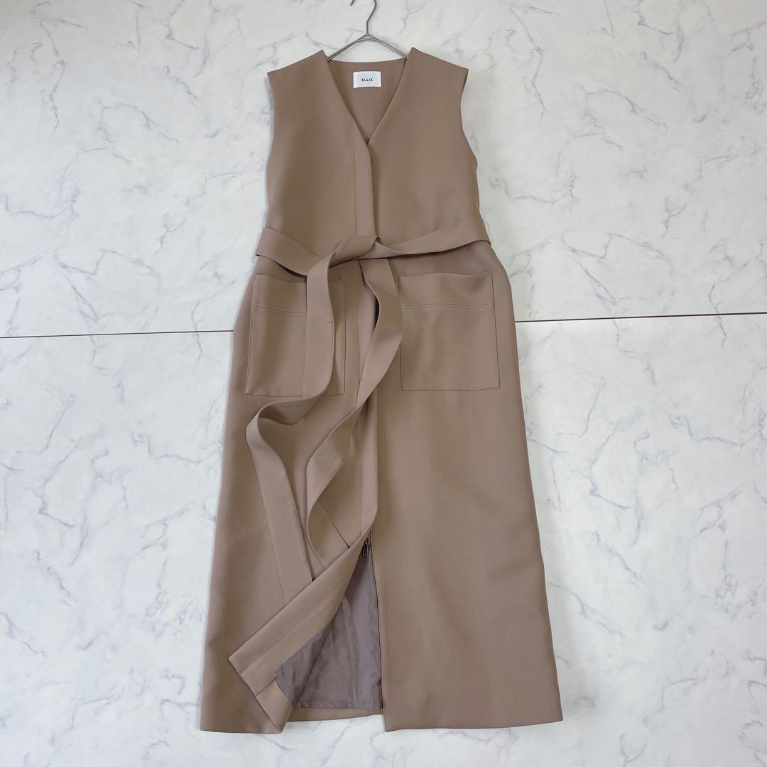 【未使用級】ELLIE エリー ロング ジレ ワンピース ベージュウエストベルト