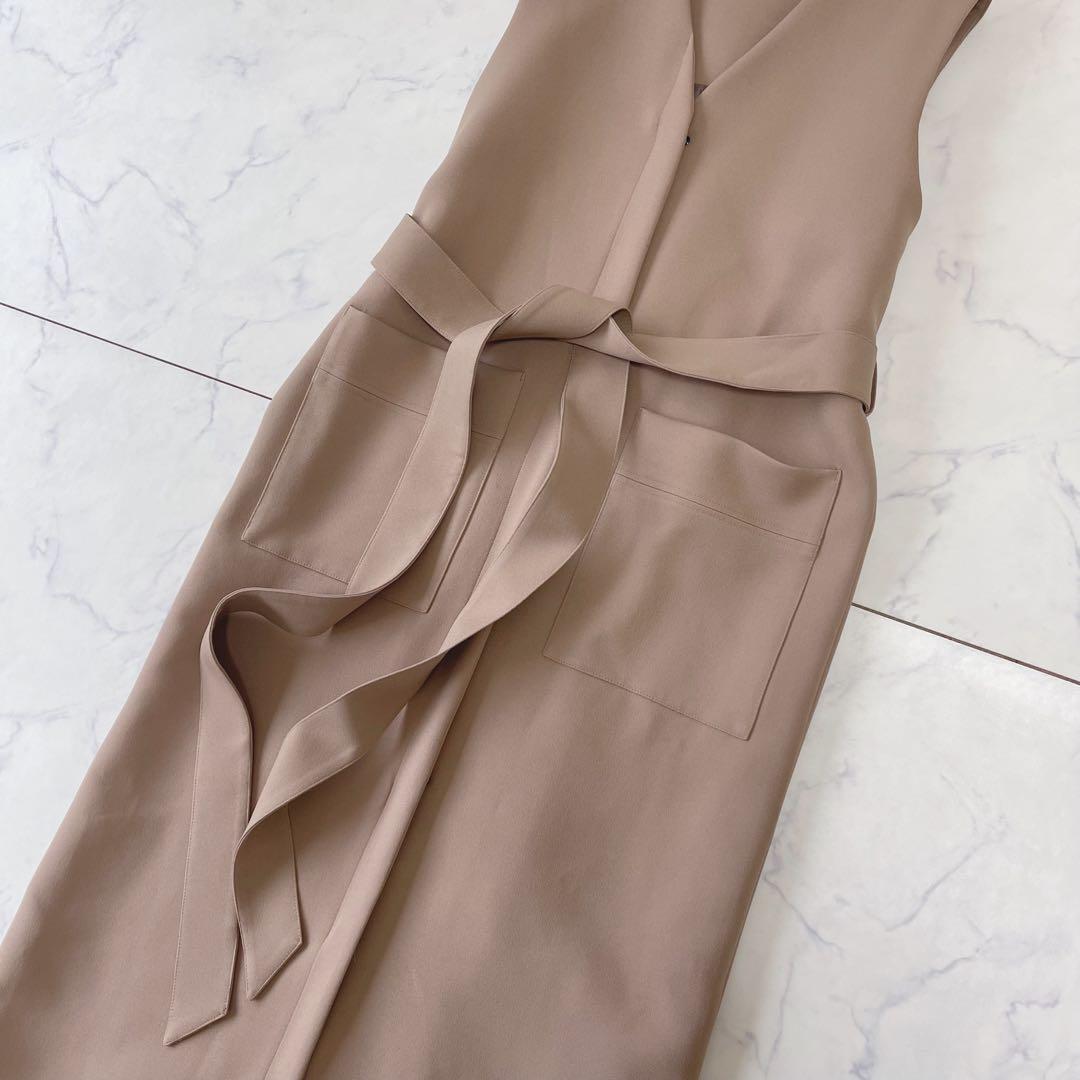 【未使用級】ELLIE エリー ロング ジレ ワンピース ベージュウエストベルト