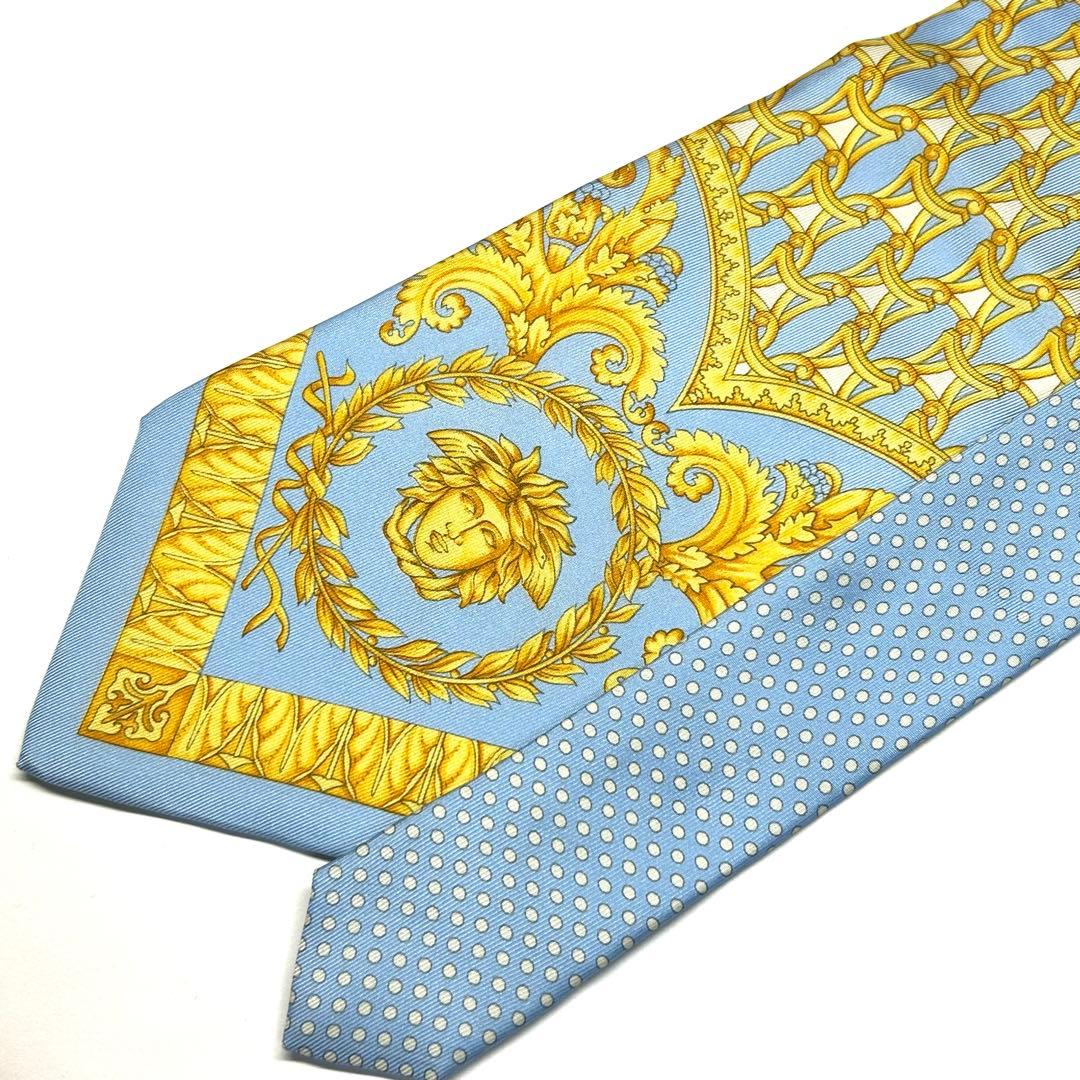 【新品タグ付き✨】ヴェルサーチ ネクタイ ライトブルー バロック柄 メドゥーサ