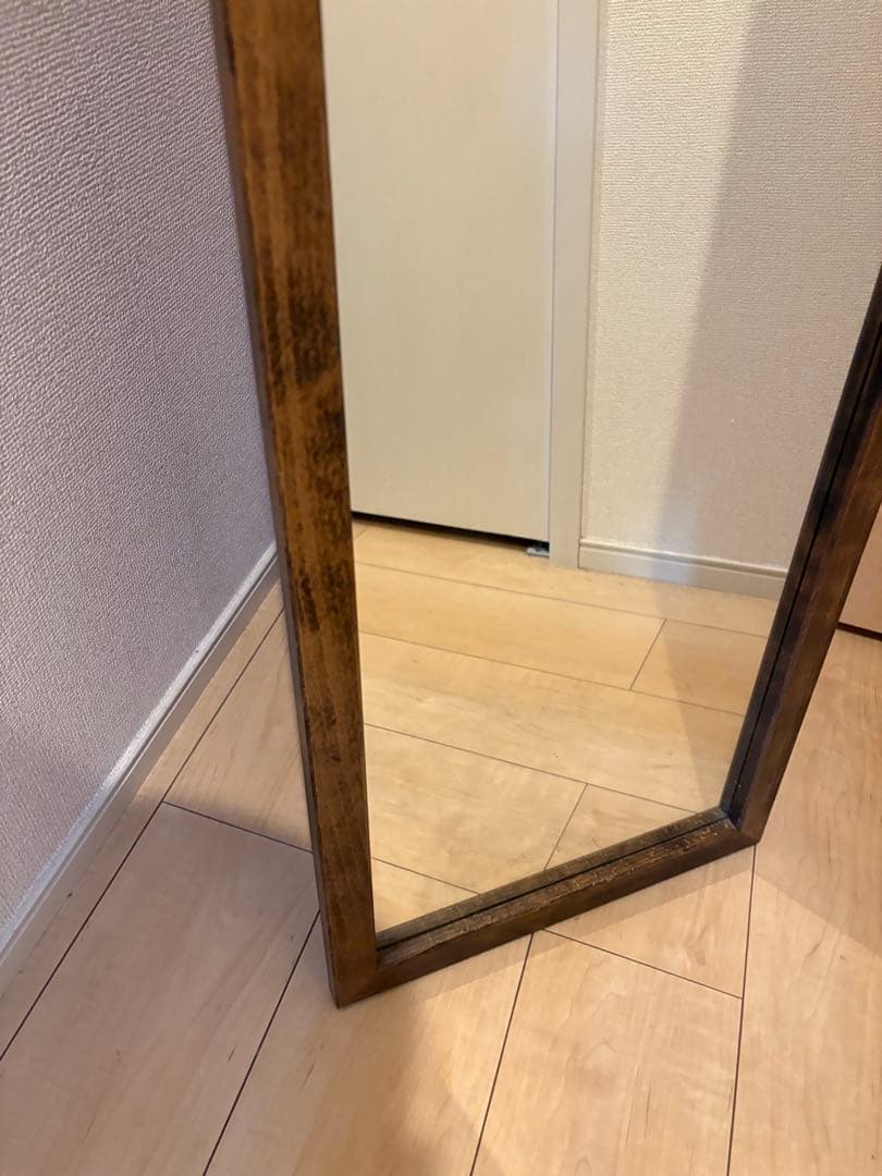 【職人手作り】ヨーロッパブナ製天然木フレーム　スタンドミラー　アンティーク　姿見