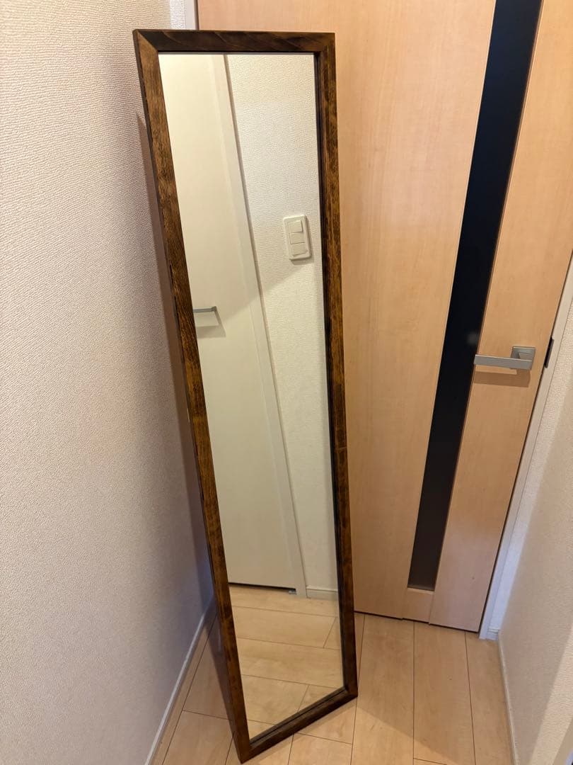 【職人手作り】ヨーロッパブナ製天然木フレーム　スタンドミラー　アンティーク　姿見