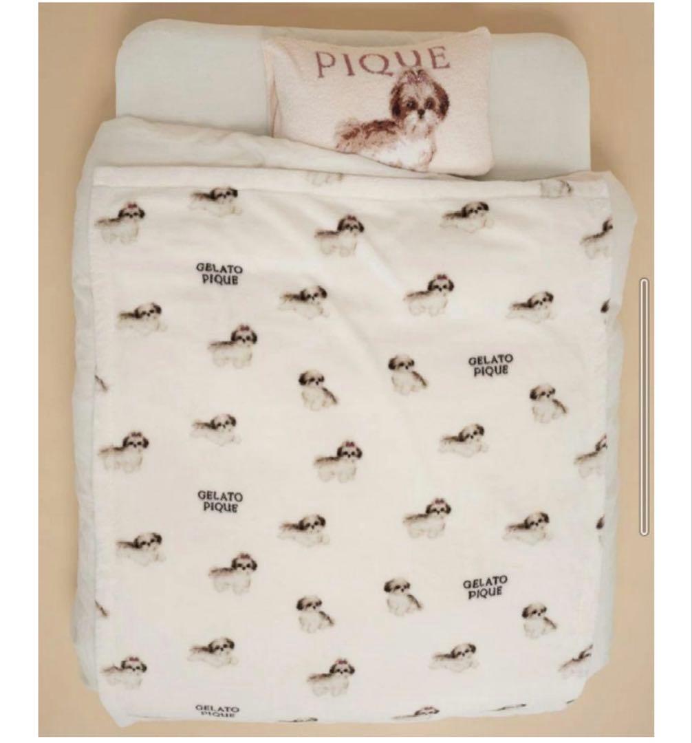 ジェラートピケ シーズー柄 毛布 シングル オフホワイト