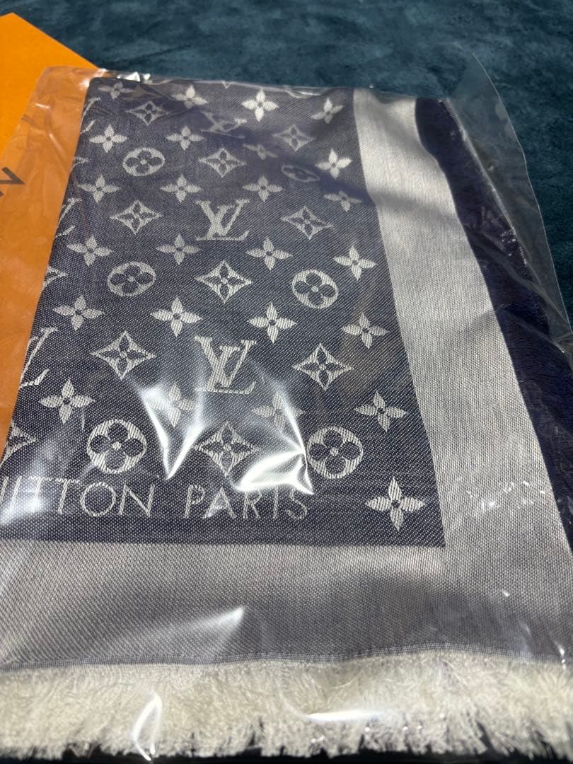Louis Vuitton モノグラムマフラー ネイビー/シルバー