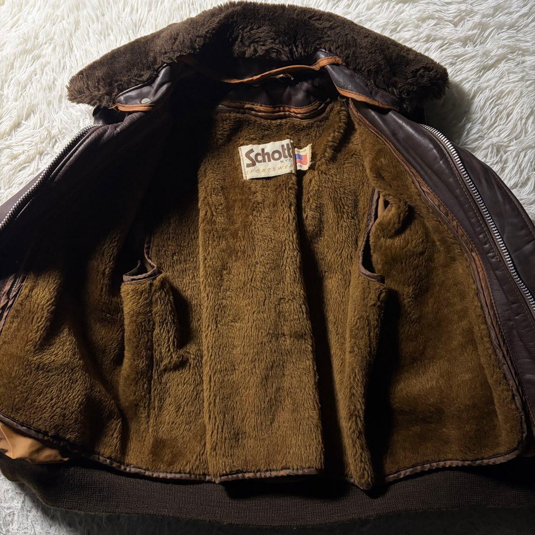 【米国製】schott フライトジャケット　 G-1 襟ボア　ブラウン　38