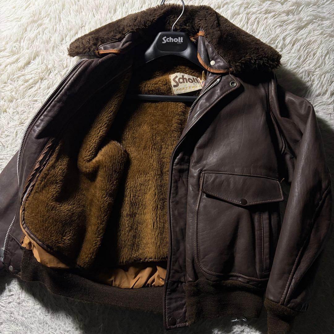 【米国製】schott フライトジャケット　 G-1 襟ボア　ブラウン　38
