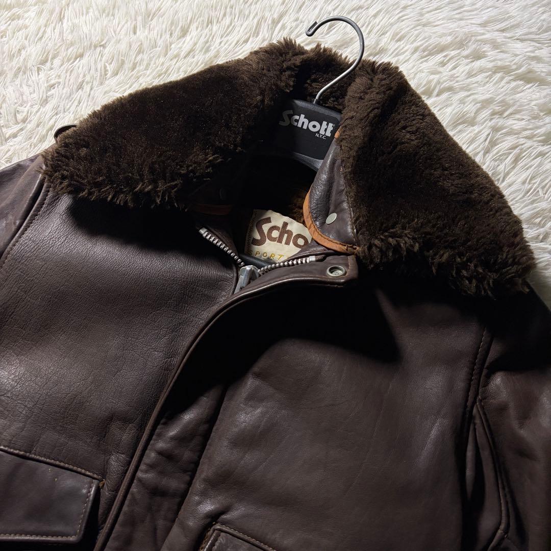 【米国製】schott フライトジャケット　 G-1 襟ボア　ブラウン　38