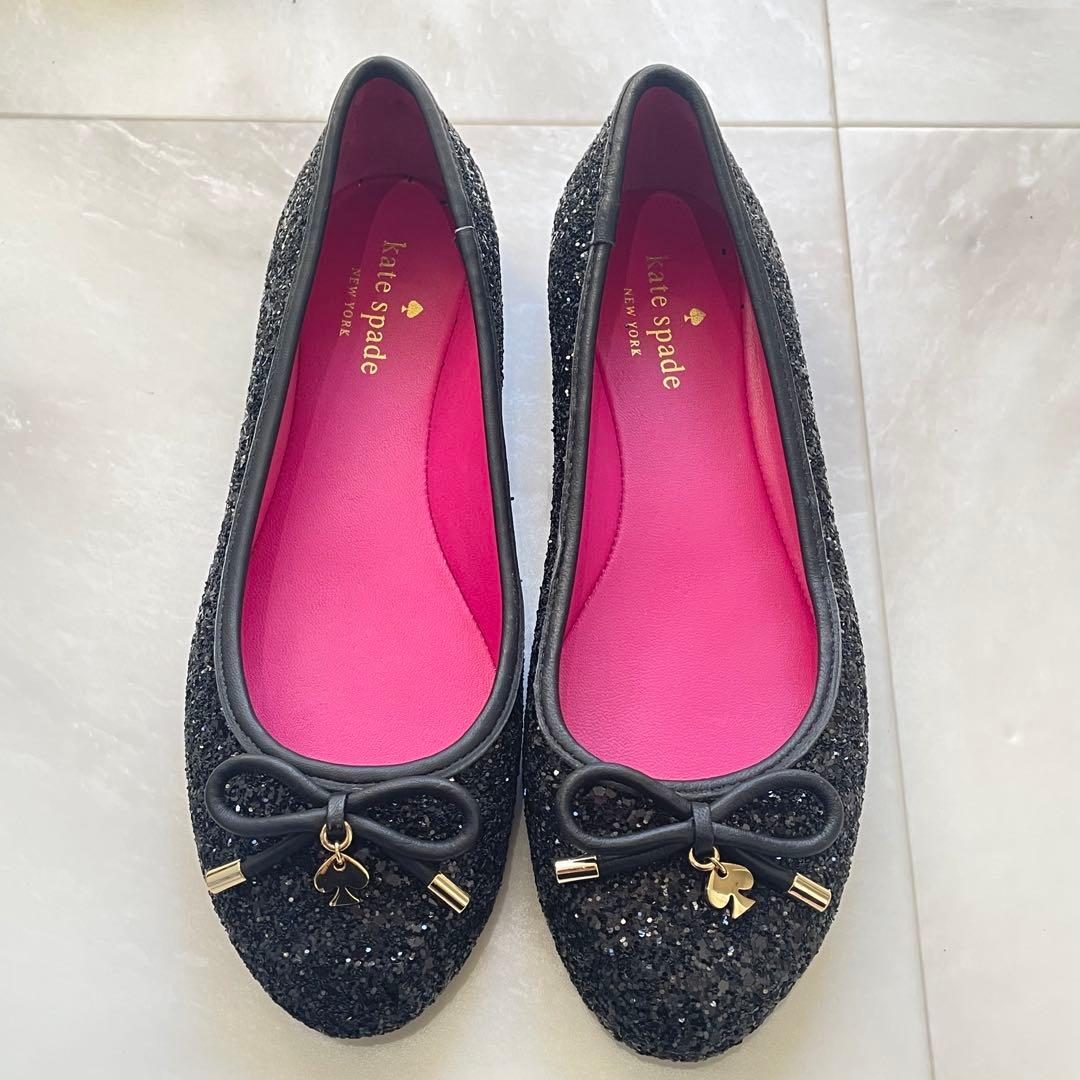 美品！ケイトスペード　グリッターパンプス　バレエシューズ　ブラック