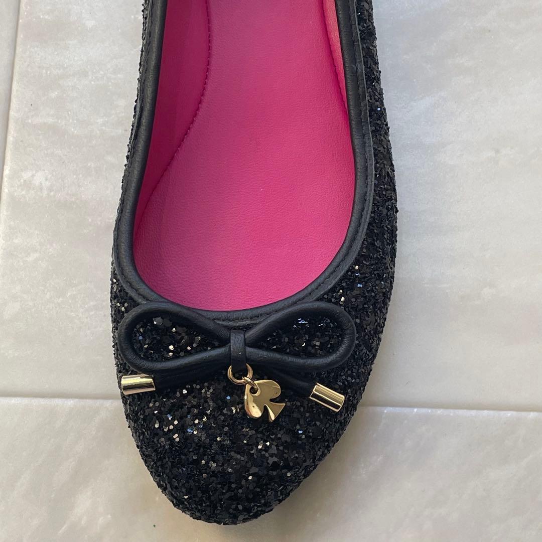 美品！ケイトスペード　グリッターパンプス　バレエシューズ　ブラック