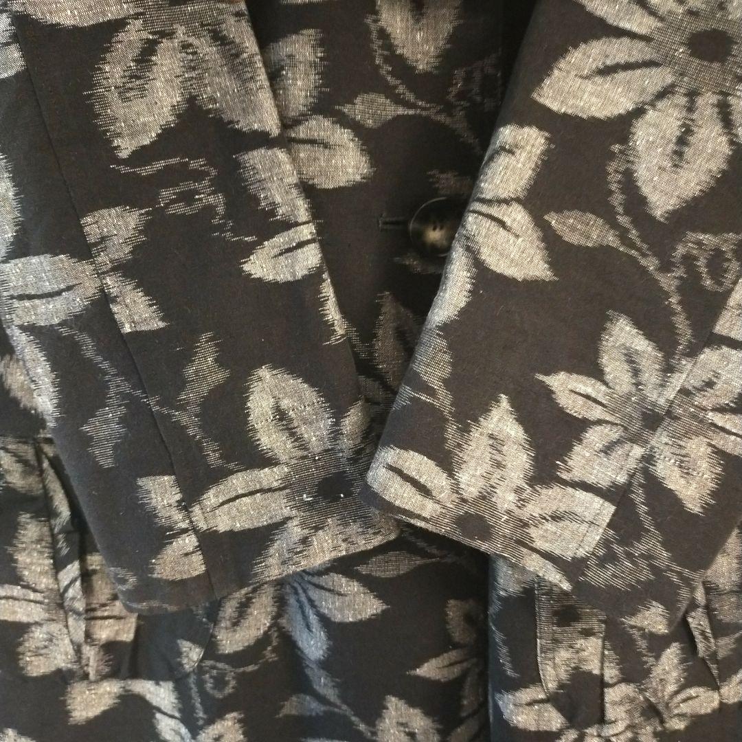 儀右ェ門ギエモン　花柄 黒 ロングコート　久留米絣