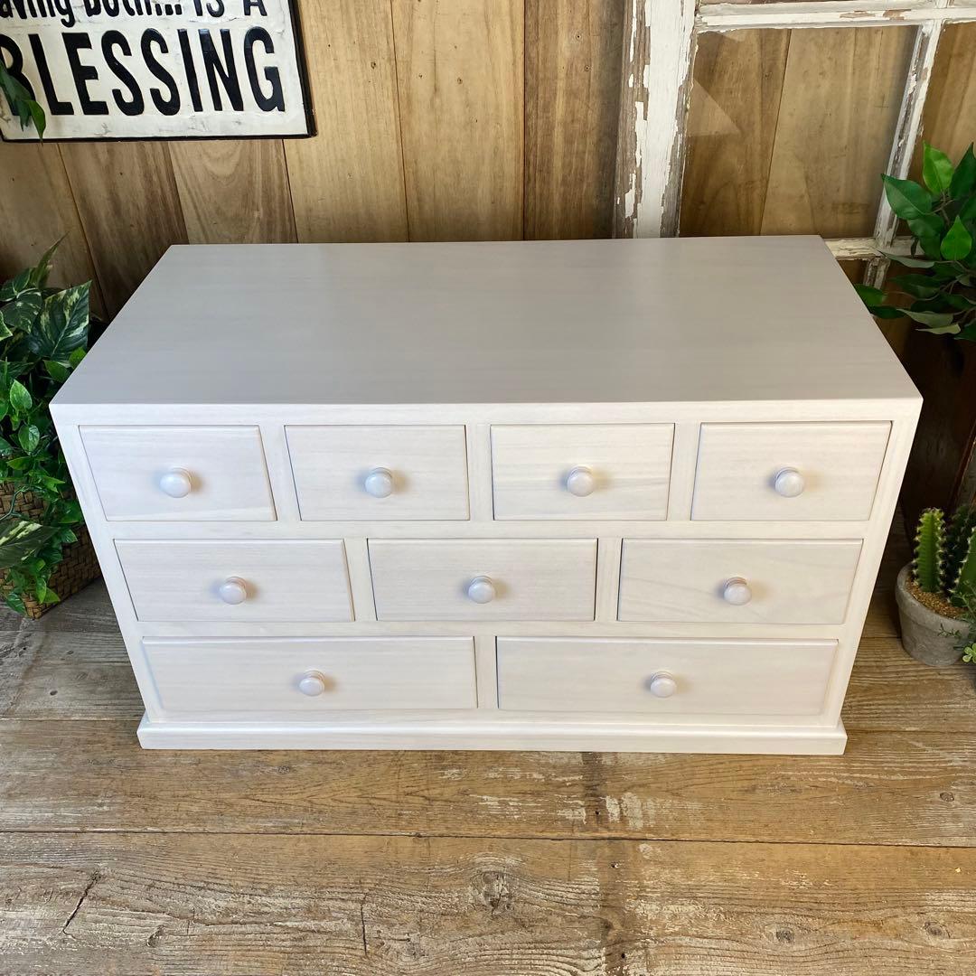 大幅値下げセール中！木製多引き出し桐チェストタンスCホワイト70㎝×41㎝横長