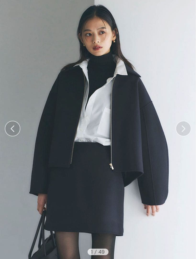 ❤️anuans❤️リバーウールショートコート　ネイビー