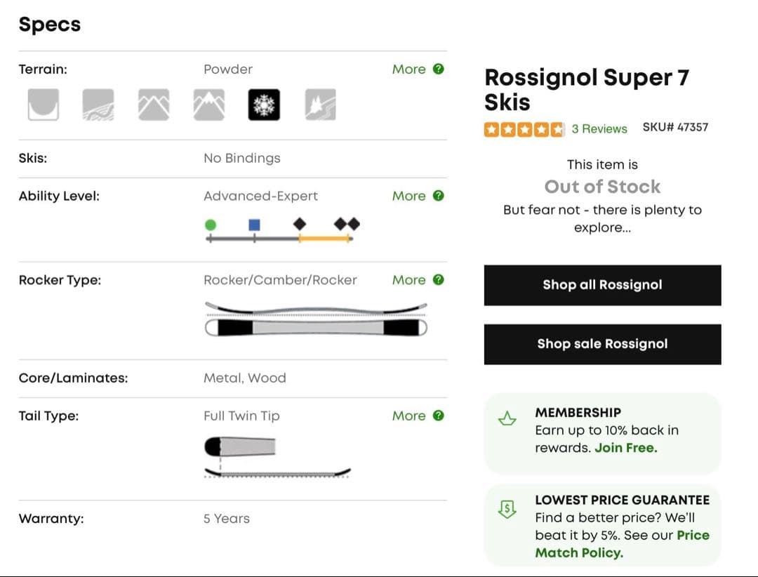 ロシニョール　Super7 188cm パウダースキー　さすがフランス！芸術的