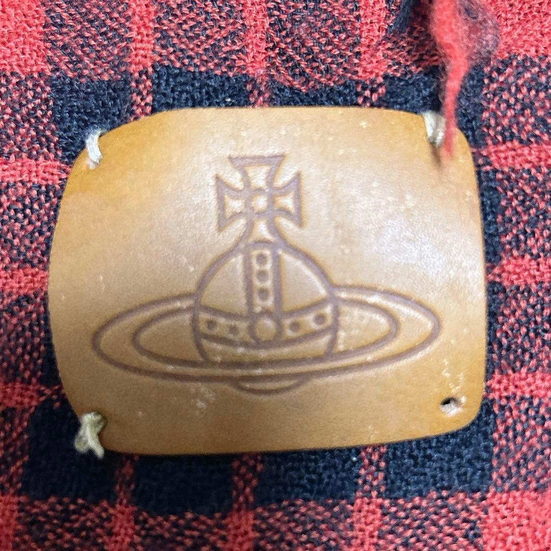 ヴィヴィアンウエストウッド 大判ストール チェック 赤 クリップ 留め具付 牛革