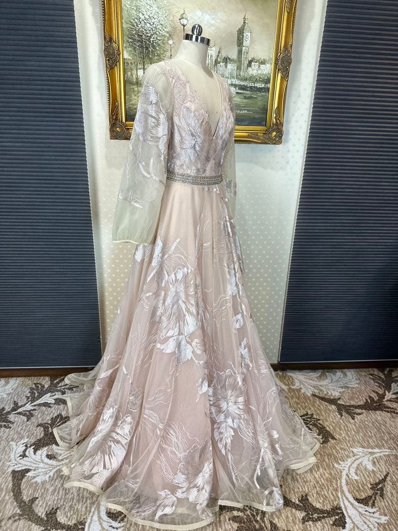 JOVANI☆ベージュピンクVネック 長袖 パーティードレス