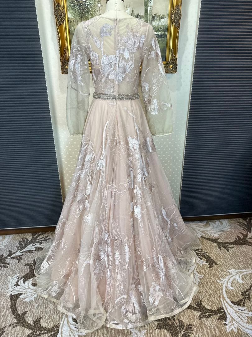 JOVANI☆ベージュピンクVネック 長袖 パーティードレス