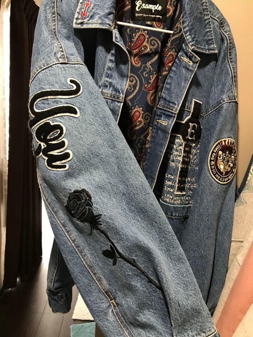 EXAMPLE 刺繍 デニムジャケット ペイズリー総柄 Mサイズ