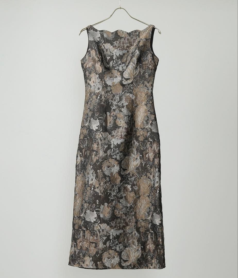 【美品】LE'RURE_ジャガードドレス/ブラウン×ゴールド／値札つき