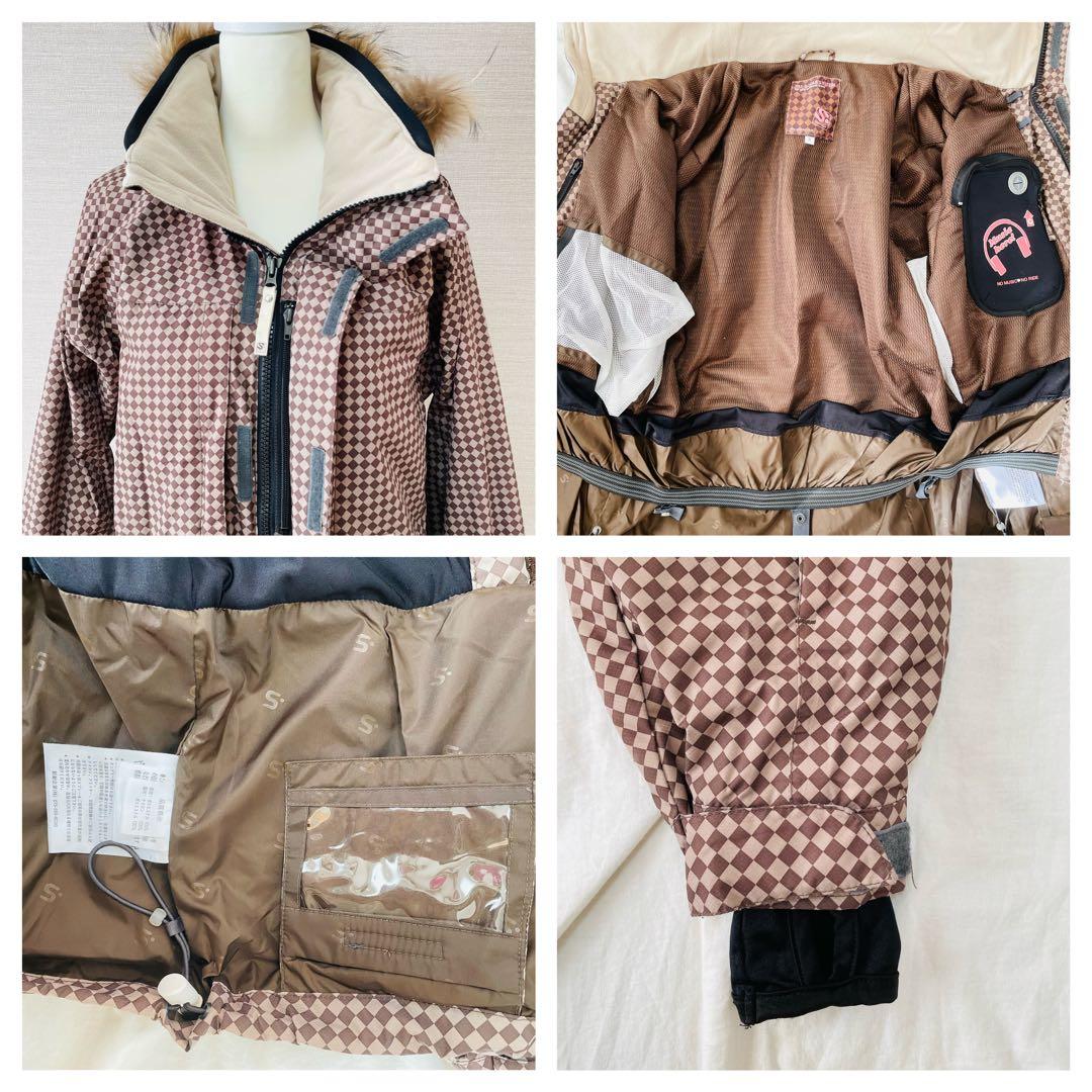 SISTA.J スノボウェア　上下セット　ブラウンチェック×ネオンピンク　S