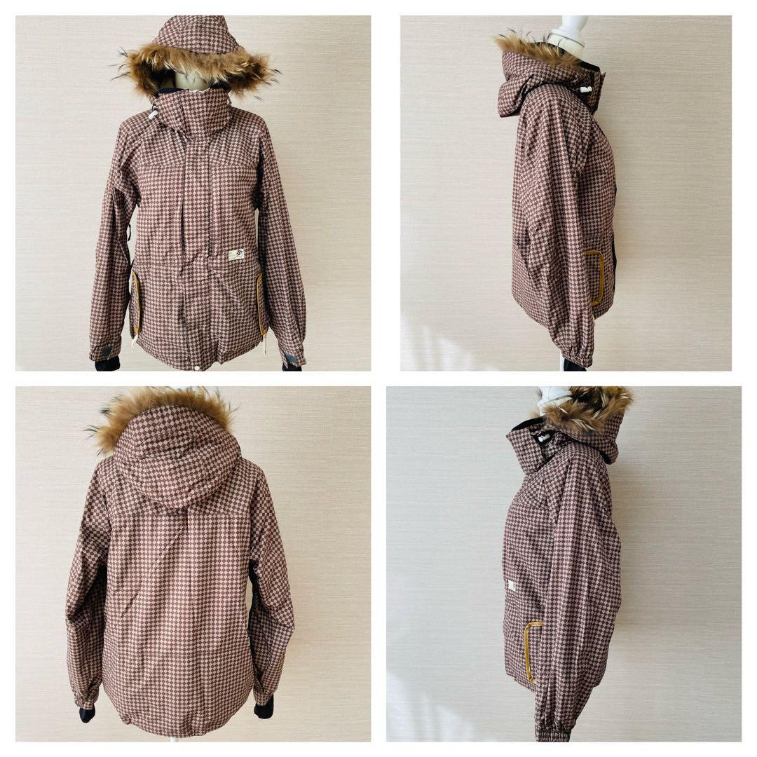 SISTA.J スノボウェア　上下セット　ブラウンチェック×ネオンピンク　S