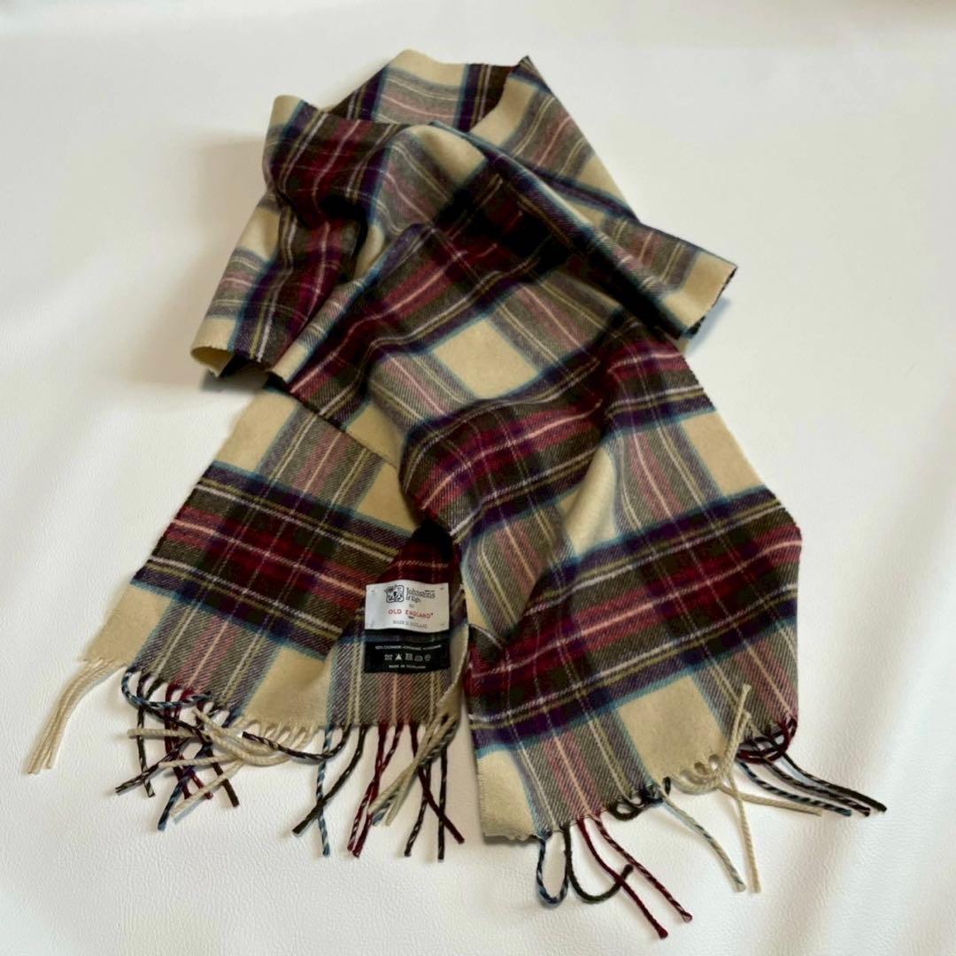 ペ*ト様 極美品【ジョンストン】マフラー ストール チェック ベージュ カシミヤ