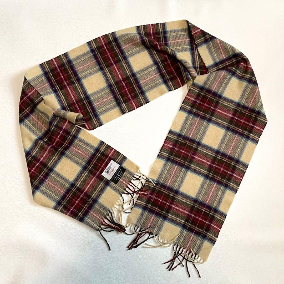 ペ*ト様 極美品【ジョンストン】マフラー ストール チェック ベージュ カシミヤ