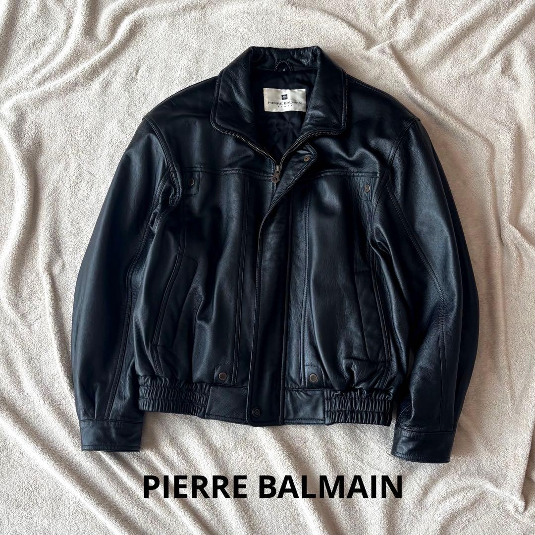 ピエールバルマン　羊革　A-2 レザージャケット　フライトジャケット　黒　短丈
