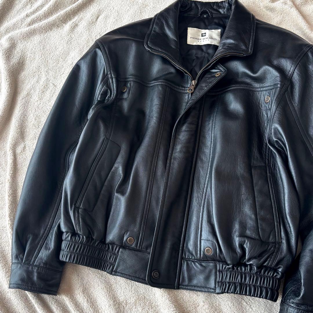 ピエールバルマン　羊革　A-2 レザージャケット　フライトジャケット　黒　短丈