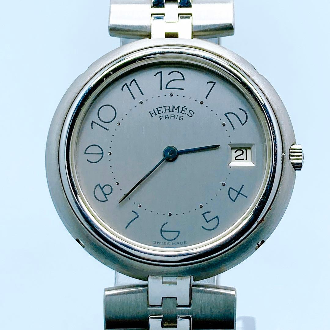 576 エルメス　プロフィール　ラウンド　デイト　シルバー　腕時計