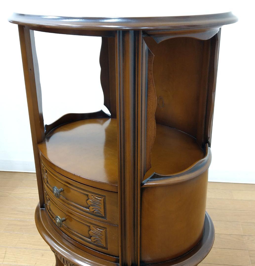 美品 木製 彫刻 猫脚 イタリア製 アンティークタイプ ラウンドチェスト 花台