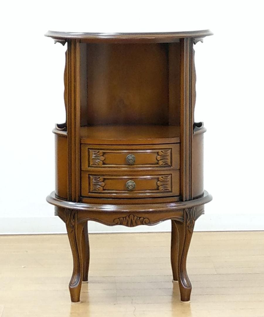 美品 木製 彫刻 猫脚 イタリア製 アンティークタイプ ラウンドチェスト 花台